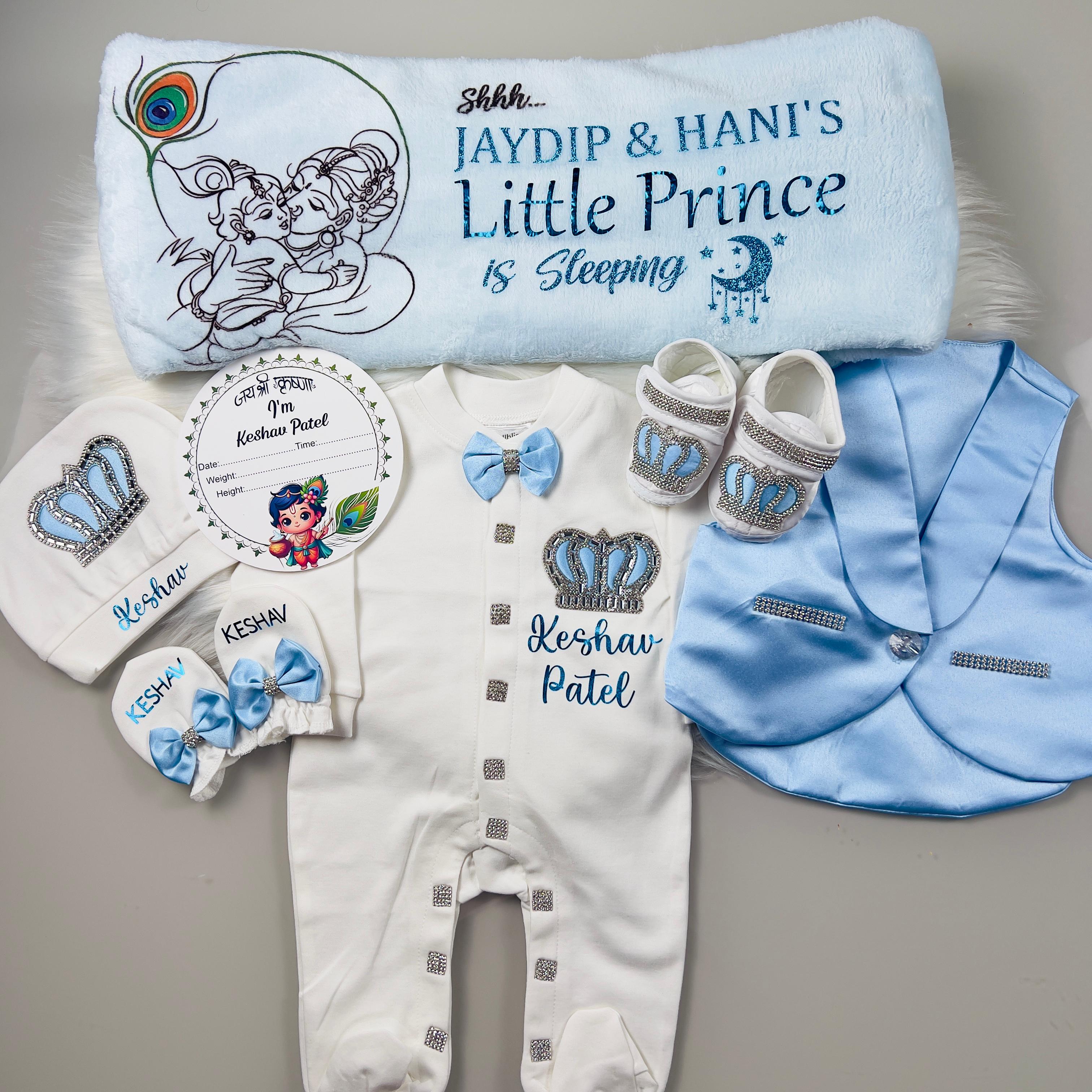 Luxury Personalised Baby Boy Clothes Set | Krishna Theme Newborn Gift Bundle