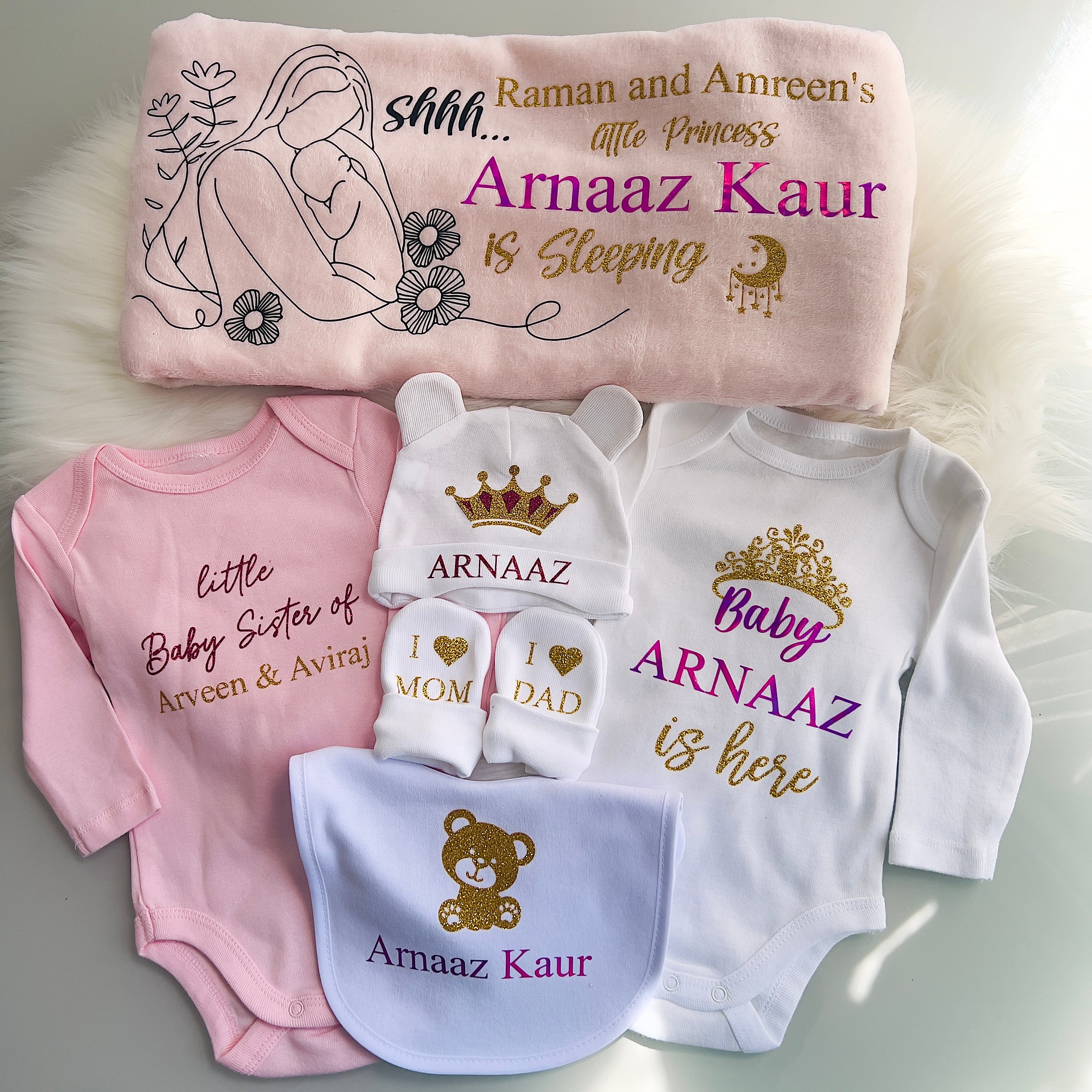 Personalised Newborn Babygirl Clothing Bundle