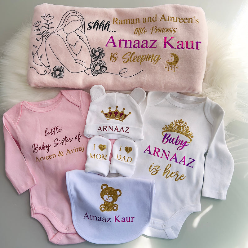 Personalised Newborn Babygirl Clothing Bundle