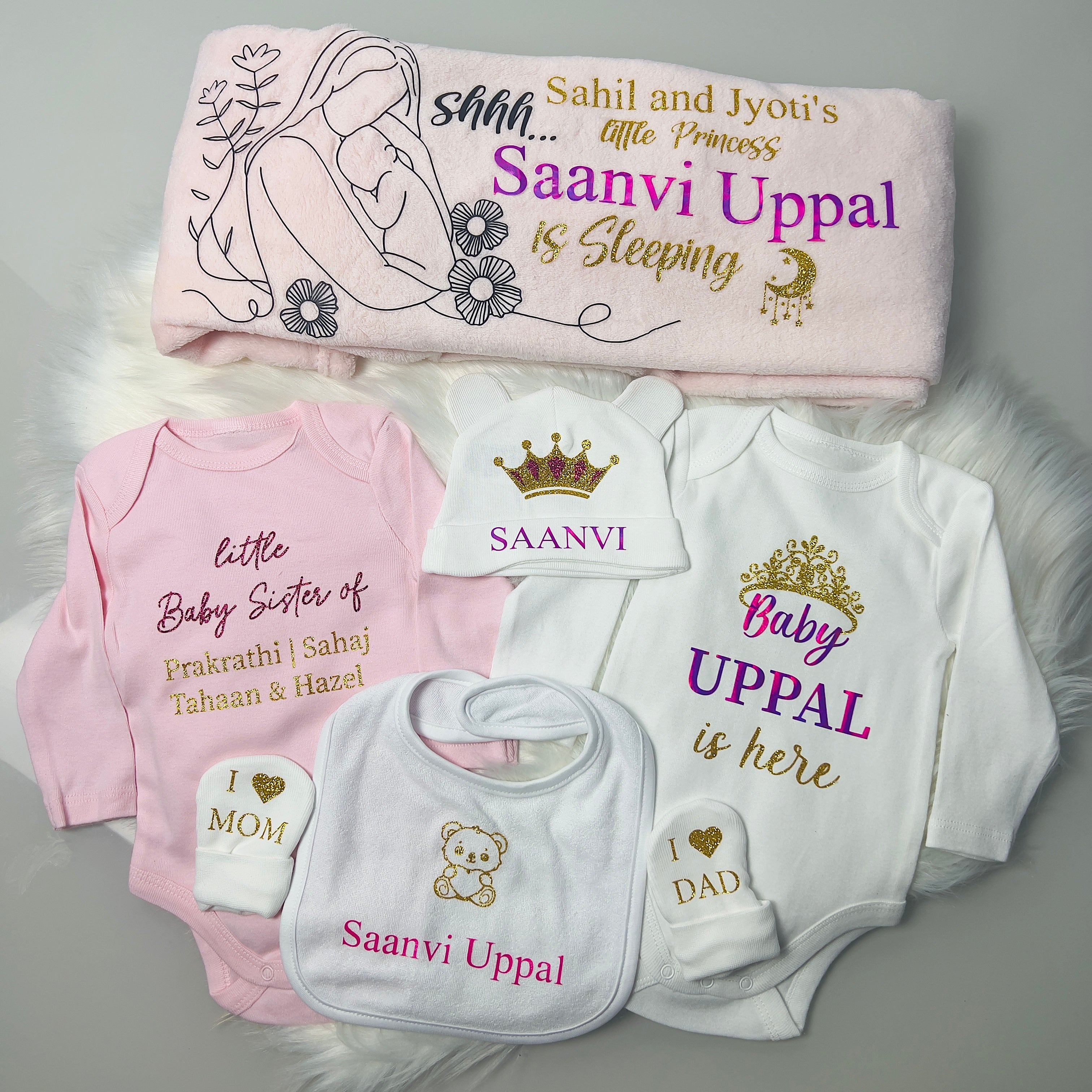 Personalised Newborn Babygirl Clothing Bundle