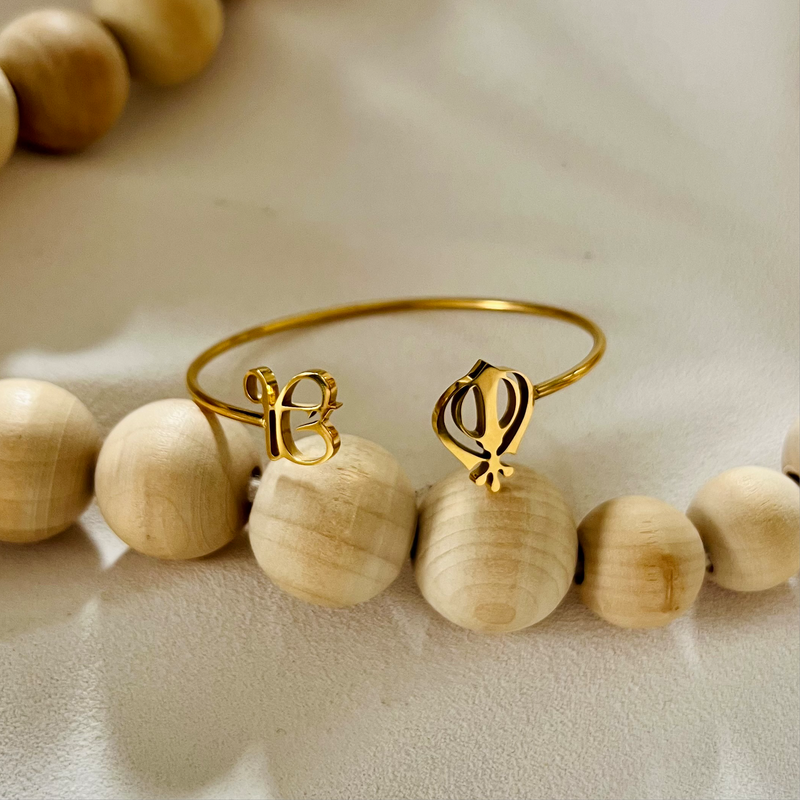 Ik Onkar and khanda Cuff Bangle | 18k Gold Plated