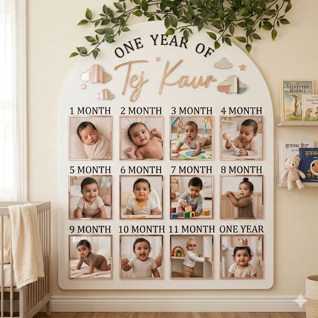 Baby First Year Milestone Photo Board | Monthly Photo Display | Nursery Decor