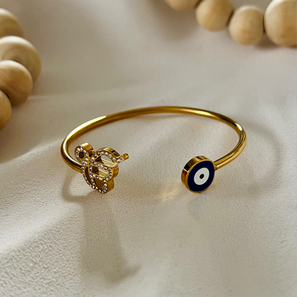 Ik Onkar and Evil Eye Cuff Bangle | 18k Gold Plated
