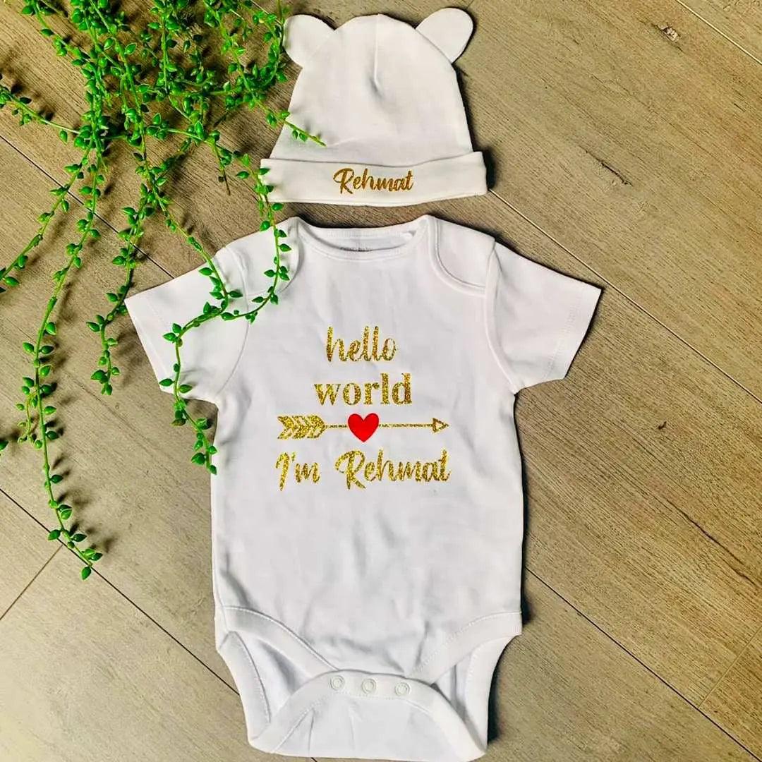 Personalised Baby Bodysuit and beanie set