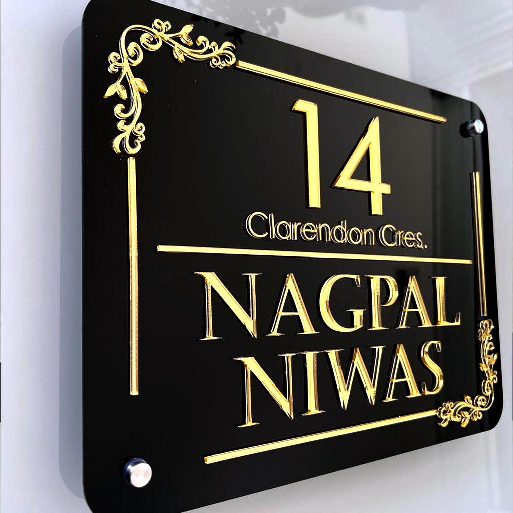 Luxury House Number Plate: 3D Black & Gold | Elevate Your Home's Address Display